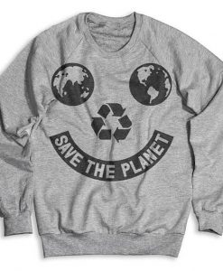 Save The Planet Smiley Crew Neck Sweatshirt