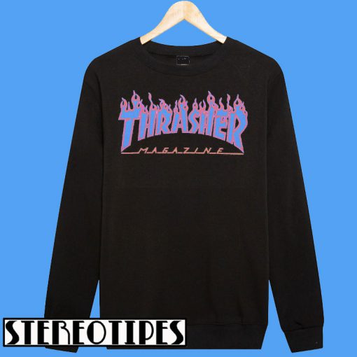 Thrasher Magazine Light Blue Purple Flame Logo Sweatshirt