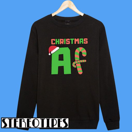 Christmas Af Candy Cane Hat Santa Sweatshirt