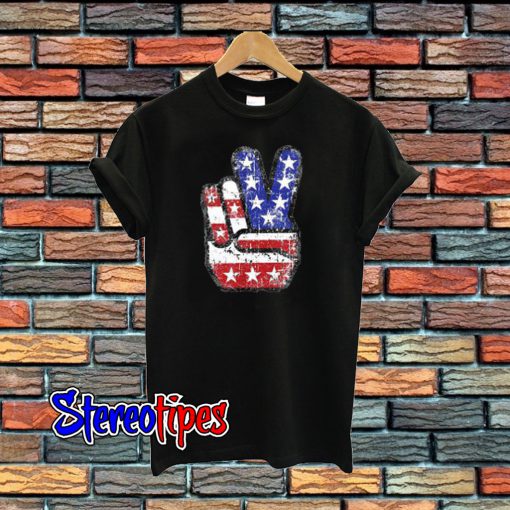 Fourth 4th Of July Shirt American Flag Peace Sign Hand T-Shirt