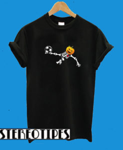 Soccer Skeleton Halloween Pumpkin Head T-Shirt